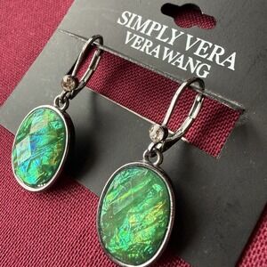 Simply Vera By Vera Wang Gun Metal Tone Green Iridescent Oval Dangle Earrings